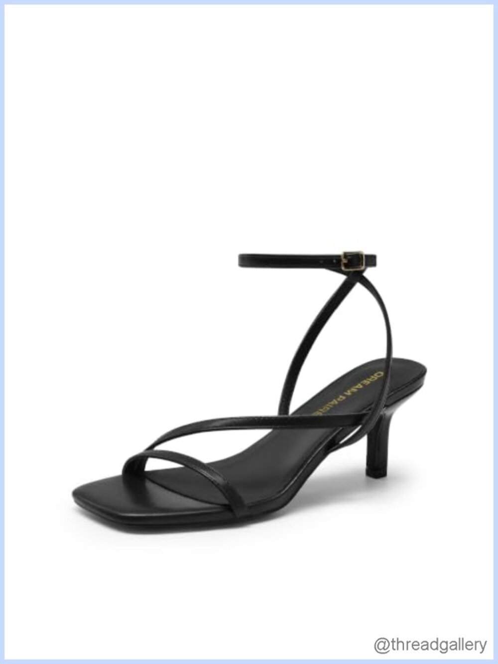 Low Kitten Heels Strappy Sandals Square Toe Faux Leather